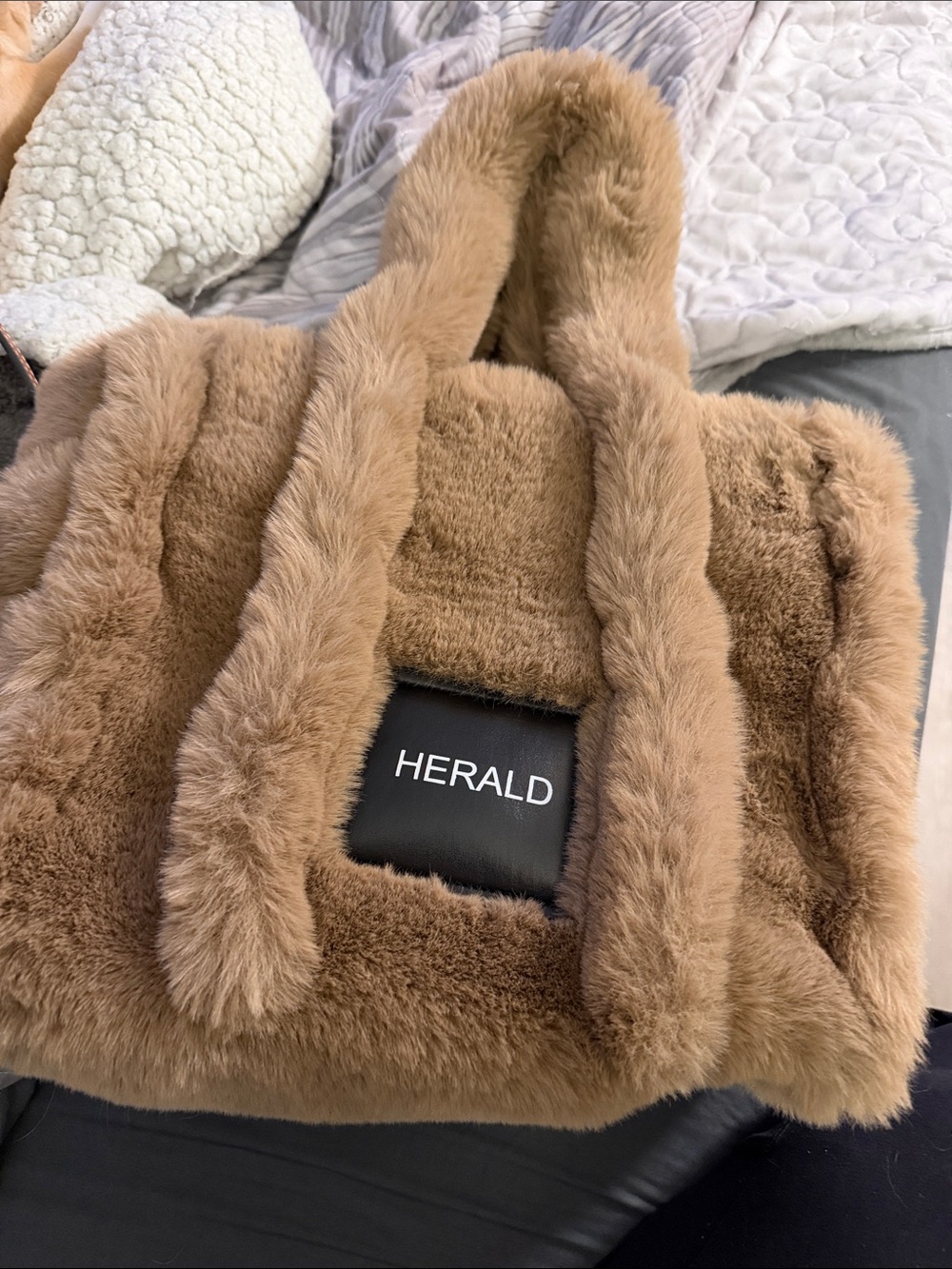 Faux Fur Tote Bag in Camel